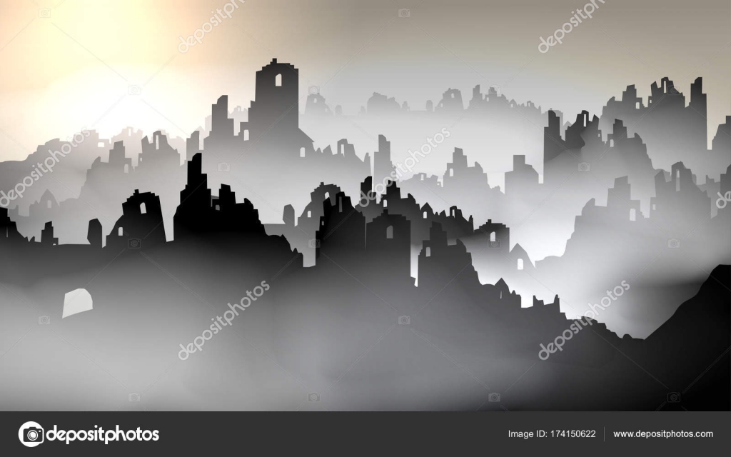 Contour Drawing Of City Street With Dilapidated Houses In Ruins Royalty  Free SVG Cliparts Vectors And Stock Illustration Image 146965319