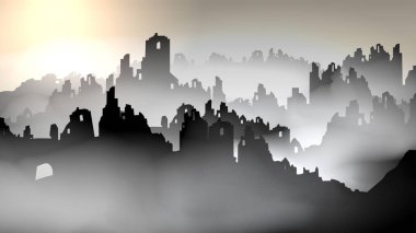 Şehir, harabe bayrak - vektör Illustratio kalede yok