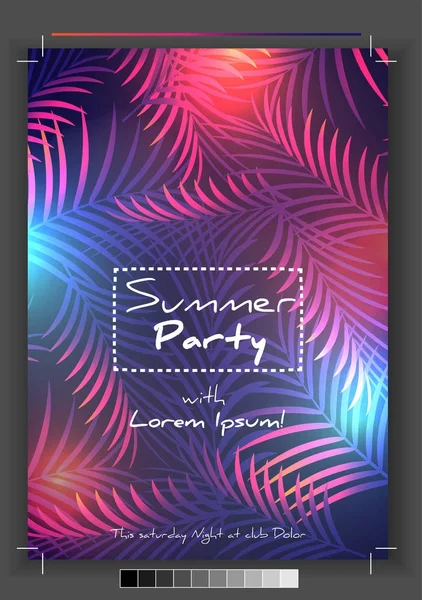Summer Party Flyer Design con palme - Illustrazione vettoriale — Vettoriale Stock