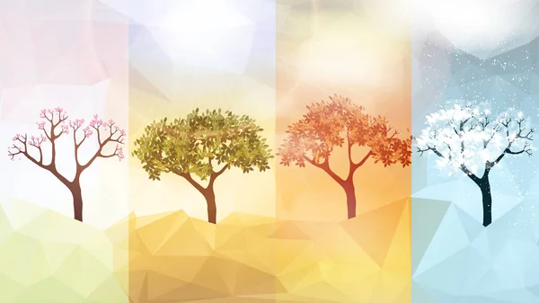 Banners de cuatro estaciones con árboles abstractos - Vector Illustratio — Vector de stock