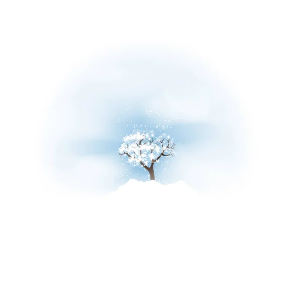 Winter with Tree and Falling Snow - Vector Illustration — Stock Vector