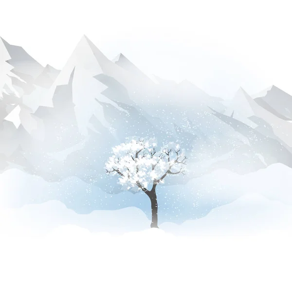Winter with Tree and Falling Snow - Vector Illustratio — Stock Vector