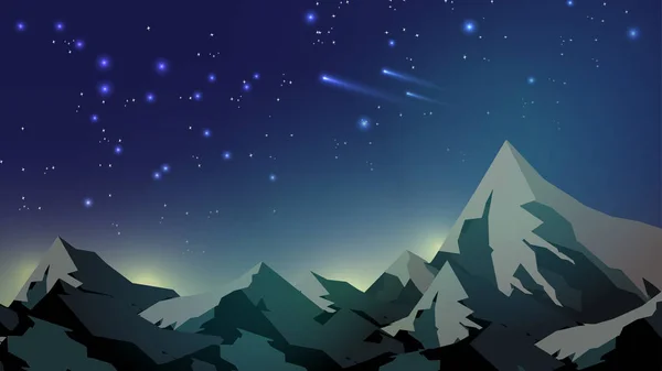 Mountain Tops em Starry Night Sky Background - Vector Illustrati —  Vetores de Stock
