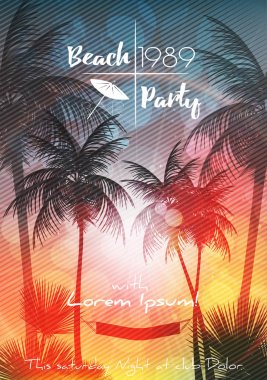 Yaz plaj parti el ilanı tasarımı ile Palmtrees - vektör Illustra