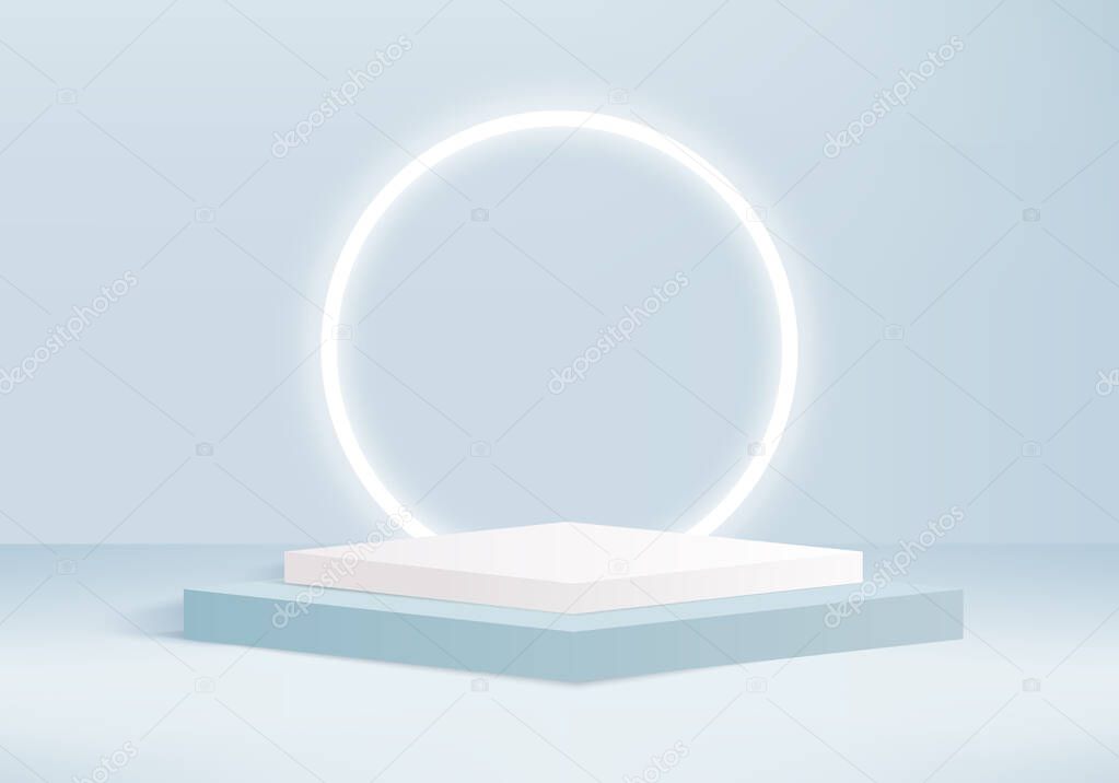 Background vector 3d color rendering with podium and minimal wall scene, minimal abstract background 3d rendering abstract geometric shape color pastel color. Stage for awards on website in modern.