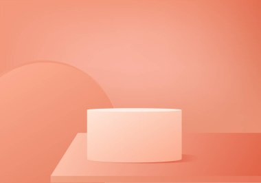 Arkaplan 3d turuncu renkte, podyum ve asgari duvar sahnesi, soyut arkaplan 3d, soyut geometrik şekil renginde pastel renkler. Ödüller için modern web sitesinde sahne.