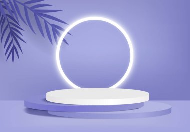 Soyut mor kompozisyonda podyum, 3 boyutlu canlandırma, 3 boyutlu resimleme, podyum ve minimum mor duvar manzaralı arka plan modeli 3d mor, 3 boyutlu soyut geometrik şekil mor pastel renk. Ödüller için modern web sitesinde sahne.