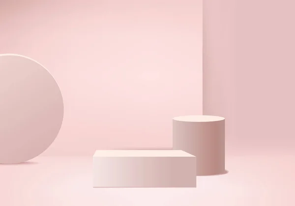 Podium in abstract pink color composition, 3d render, 3d illustration, Background mockup 3d pink with podium and minimal Orange wall scene, 3d mockup abstract geometric shape pink pastel color. Stage for awards on website in modern.