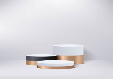 Arkaplan vektörü 3d beyaz podyum ve minimal beyaz duvar sahnesi, soyut arkaplan 3d, soyut geometrik şekil, beyaz pastel renk. Modern web sitesinde ödül için sahne. 3D stand for show kozmetik ürünleri.