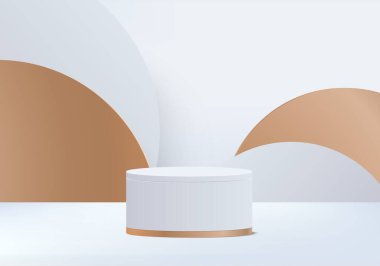 Arkaplan vektörü 3d beyaz podyum ve minimal beyaz duvar sahnesi, soyut arkaplan 3d, soyut geometrik şekil, beyaz pastel renk. Modern web sitesinde ödül için sahne. 3D stand for show kozmetik ürünleri.