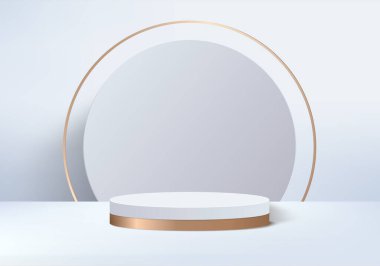 Arkaplan vektörü 3d beyaz podyum ve minimal beyaz duvar sahnesi, soyut arkaplan 3d, soyut geometrik şekil, beyaz pastel renk. Modern web sitesinde ödül için sahne. 3D stand for show kozmetik ürünleri.