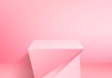 Arkaplan vektörü 3d pembe renkte, podyum ve en az pembe duvar sahnesi, soyut arka plan 3d, soyut geometrik şekil pembe pastel renkte. Modern web sitesinde ödül için sahne. 3D stand for show kozmetik ürünleri.