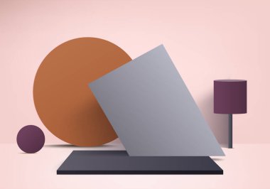 Arkaplan vektörü 3d pembe renkte, podyum ve en az pembe duvar sahnesi, soyut arka plan 3d, soyut geometrik şekil pembe pastel renkte. Modern web sitesinde ödül için sahne. 3D stand for show kozmetik ürünleri.