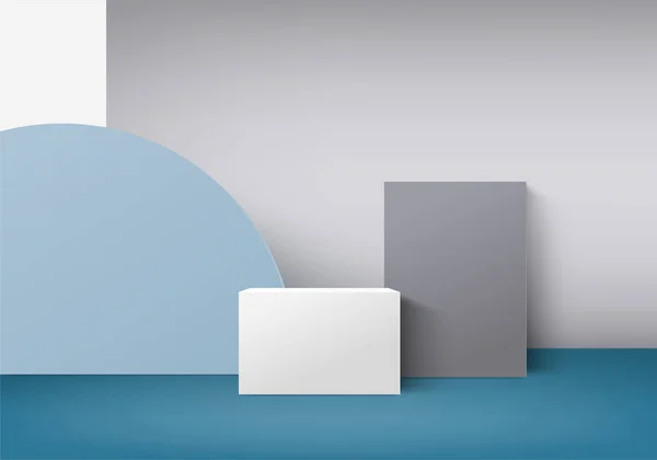 背景ベクトル3次元の青いレンダリングシリンダーの表彰台と夏の壁のシーン 最小限の抽象的な背景3次元のレンダリング抽象的な幾何学的な形状の青いパステルカラー ステージ3Dレンダリングのためのショー化粧品 — ストック写真