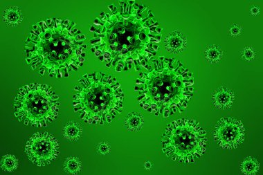 Yeşil zemin üzerinde koronavirüs olan küçük bir illüstrasyon
