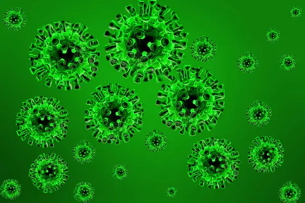 Μικρή Απεικόνιση Coronavirus Πράσινο Φόντο — Φωτογραφία Αρχείου