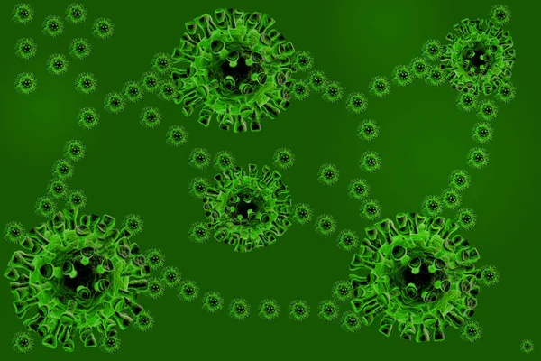 緑の背景にコロナウイルスCoid19と小さなイラスト — ストック写真