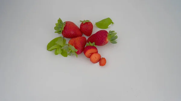 Strawberries Strawberry Leaf White Background — Stock Photo, Image