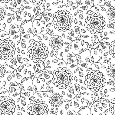 Kusursuz çiçek deseni, el çizimi çiçekler arka plan, sevimli çiçek deseni, vektör illüstrasyonu