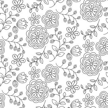 Kusursuz çiçek deseni, el çizimi çiçekler arka plan, sevimli çiçek deseni, vektör illüstrasyonu