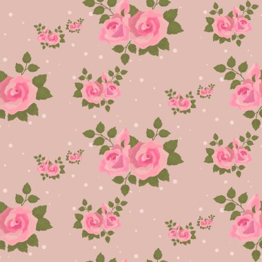 Pembe güller, çiçekli arka plan, vektör illüstrasyonlu kusursuz desen.