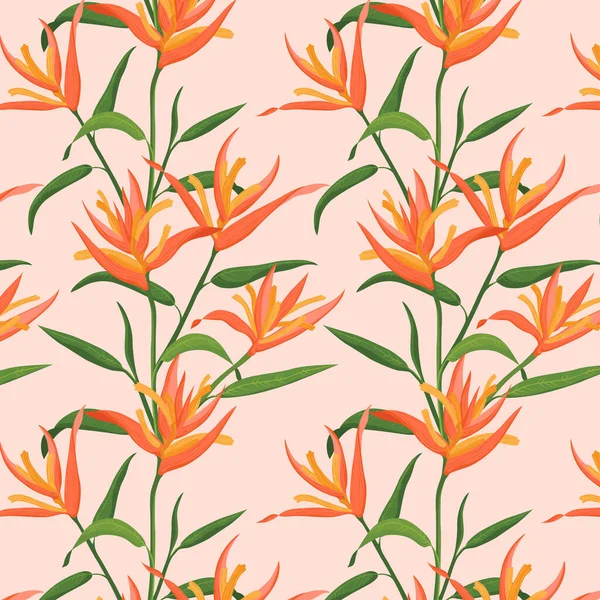 Naadloos Patroon Met Paradijsvogel Bloemen Oranje Vectorillustratie — Stockvector