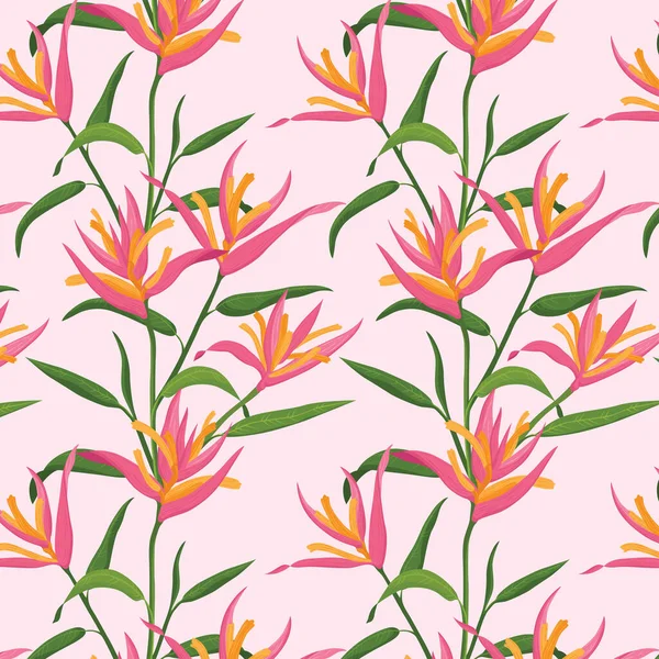 Naadloos Patroon Met Paradijsvogel Bloemen Roze Vectorillustratie — Stockvector