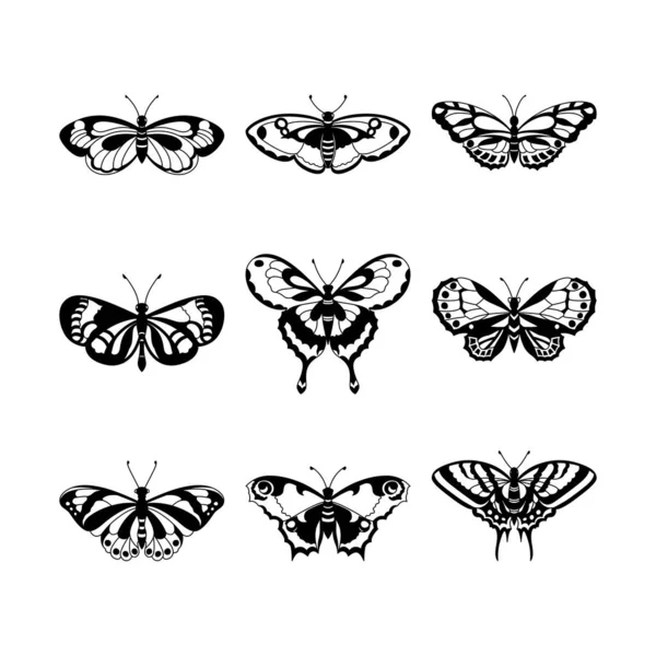 Ensemble Silhouettes Papillon Noir Illustration Vectorielle — Image vectorielle