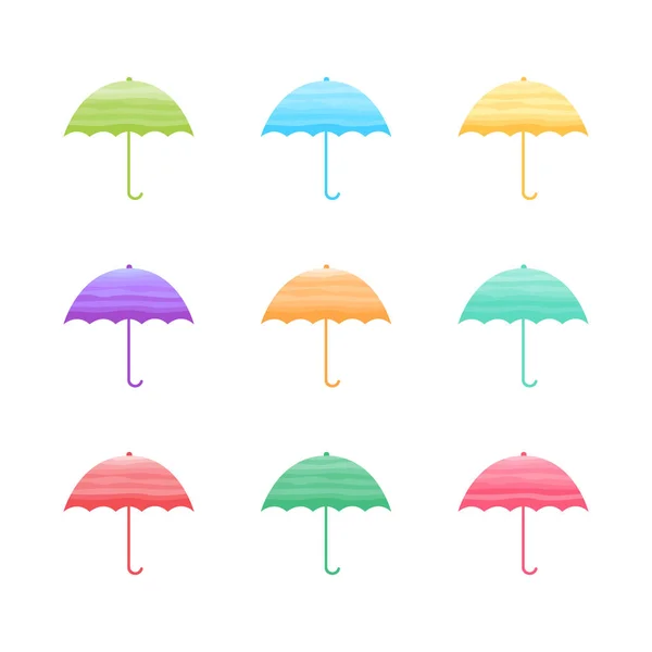 Bunte Kollektion Mit Regenschirmen Set Von Niedlichen Regenschirmen Isoliert Auf — Stockvektor