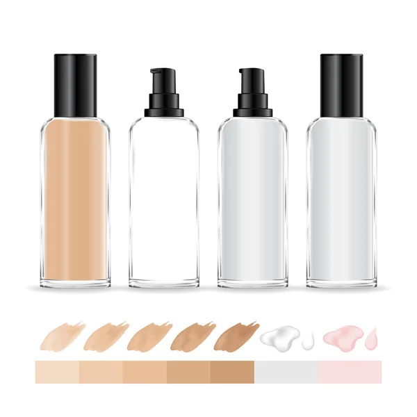 Transparent Cream Container Makeup Foundation Bottle Different Colors Shades Cosmetic — 스톡 벡터