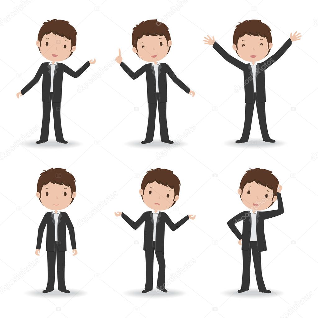 Cartoon business man in different poses and expression, vector illustration