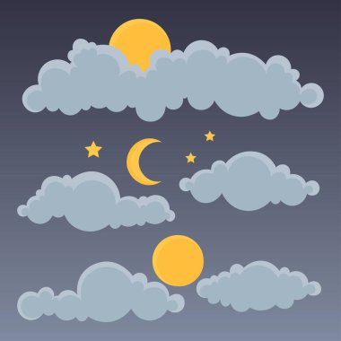 Bulutlar ve Ay. Vektör illüstrasyonu.