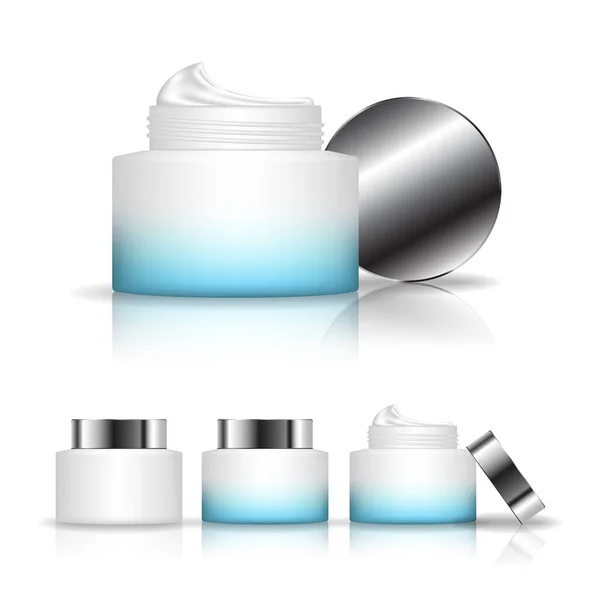 Śmietankowy Słoik Białym Tle Butelka Szkła Kosmetycznego Pakiet Produktów Kosmetycznych — Wektor stockowy