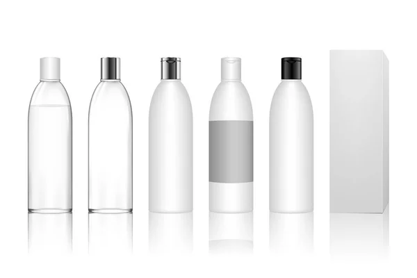 Kosmetyczna Plastikowa Butelka Pudełkiem Izolowanym Białym Tle Pojemnik Płyn Żelu — Wektor stockowy