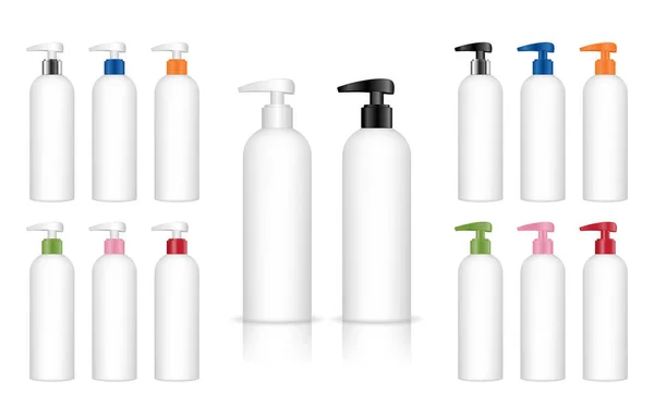 Kosmetische Plastikflasche Mit Spenderpumpe Flüssigkeitsbehälter Für Gel Lotion Creme Shampoo — Stockvektor