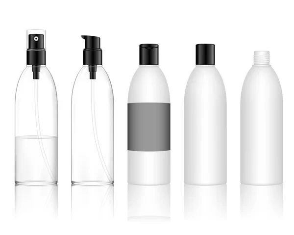 Transparente Kosmetische Plastikflasche Mit Spray Spenderpumpe Flüssigkeitsbehälter Für Gel Lotion — Stockvektor