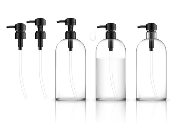 Bouteille Cosmétique Plastique Transparent Avec Pompe Distributeur Conteneur Liquide Pour — Image vectorielle