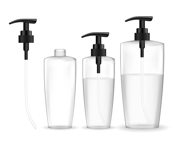 Bottiglia Plastica Cosmetica Con Pompa Dispenser Contenitore Cosmetico Gel Liquido — Vettoriale Stock