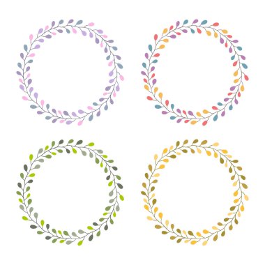 Çiçekli çerçeve koleksiyonu. Şirin çiçeklerle çevrili bir çember. Vektör İllüstrasyonu.