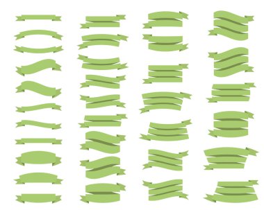 Düz kurdeleler beyaz arka planda izole edilmiş. Yeşil bant koleksiyonu. Vektör İllüstrasyonu.