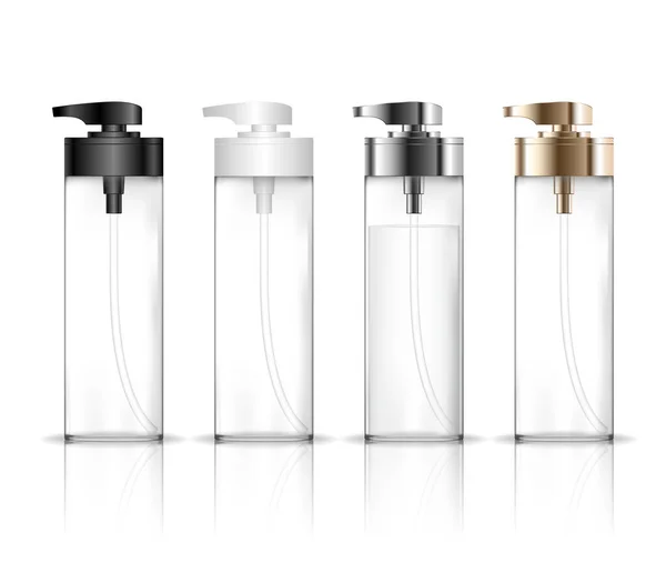 Bottiglia Plastica Cosmetica Trasparente Con Pompa Dispenser Contenitore Liquido Gel — Vettoriale Stock