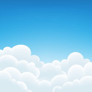 Gökyüzü arka planı ve beyaz bulutlar. Vektör İllüstrasyonu.