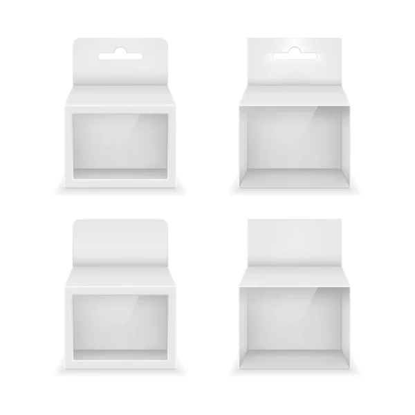Boîte Emballage Papier Blanc Avec Fenêtre Transparente Trou Suspendu Modèle — Image vectorielle