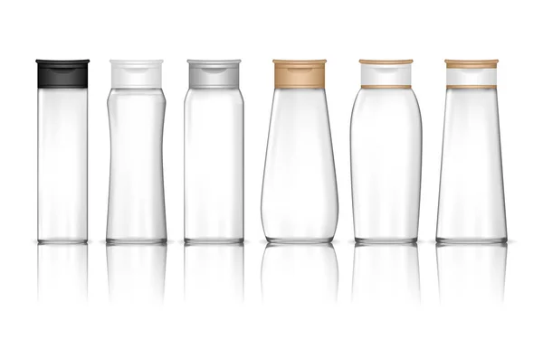 Botella Champú Transparente Aislada Sobre Fondo Blanco Recipiente Líquido Para — Vector de stock