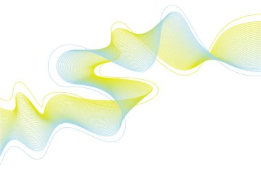 Beyaz zemin üzerinde soyut mavi ve yeşil dalga çizgileri. Renkli dalgalı düz çizgili desen. Vektör İllüstrasyonu.