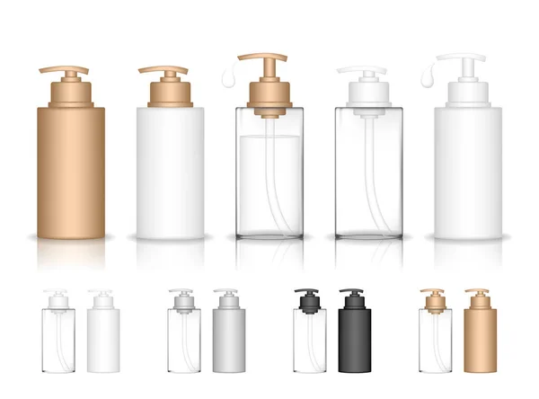 Cosmetic Plastic Bottle Dispenser Pump Liquid Container Gel Lotion Cream — Stock Vector