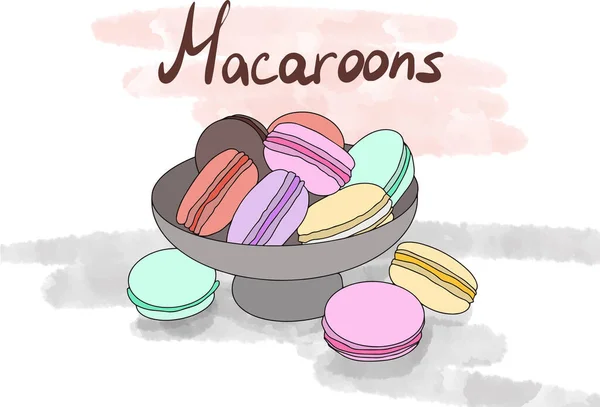 Placa Dibujada Mano Con Macarrones — Vector de stock