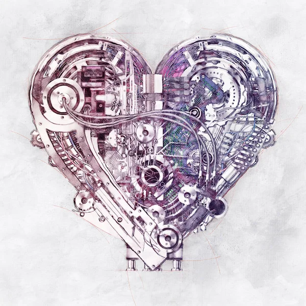 Skizze eines Herzens, 3D-Illustration Stockbild