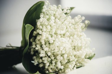 Güneşte bir buket beyaz çiçek.