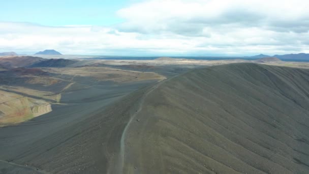 Majestätische Antenne Über Dem Vulkan Hverfjall Island Gesamtplan — Stockvideo